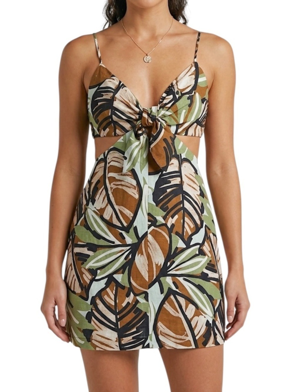 NWT Zara linen blend tropical print cut out mini dress M